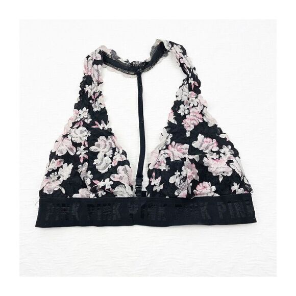 BUY 1 GET 1 FREE Victorias Secret lace bralette floral black pink small t strap - Picture 1 of 10
